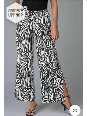 Coolibar Black & White Zebra Wide Leg Pants with Side Slits